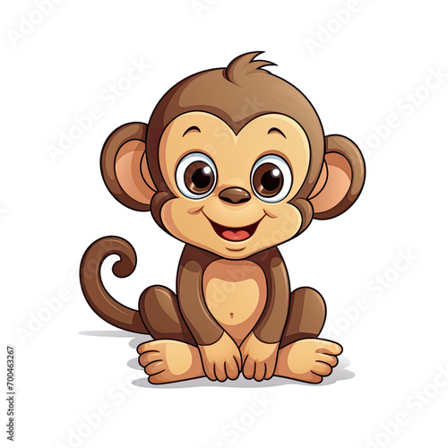 cute brown cartoon little monkey in white background