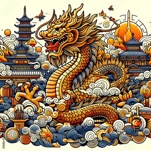 Chinese Dragon Detailed Illustration © Muteki Zenkai