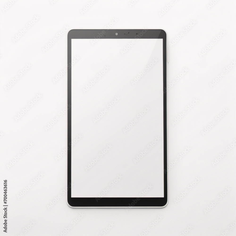 Moderner schwarzer Tablet-Computer mit leerem horizontalen Bildschirm isoliert auf weißem Hintergrund. Moderner schwarzer Tablet-Computer mit leerem horizontalen Bildschirm isoliert auf weißem Hintergrund.