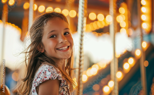 A Colorful Carousel Adventure with a Happy Young Girl