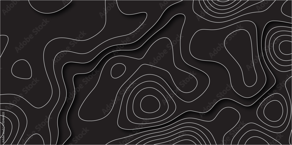 Abstract white on black background Topographic line map pattern ...