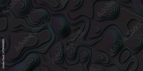 Abstract black blue gradient Topographic line map pattern background with shadow. Contour elevation topographic and textured Background Modern design with black background with topographic wavy.
