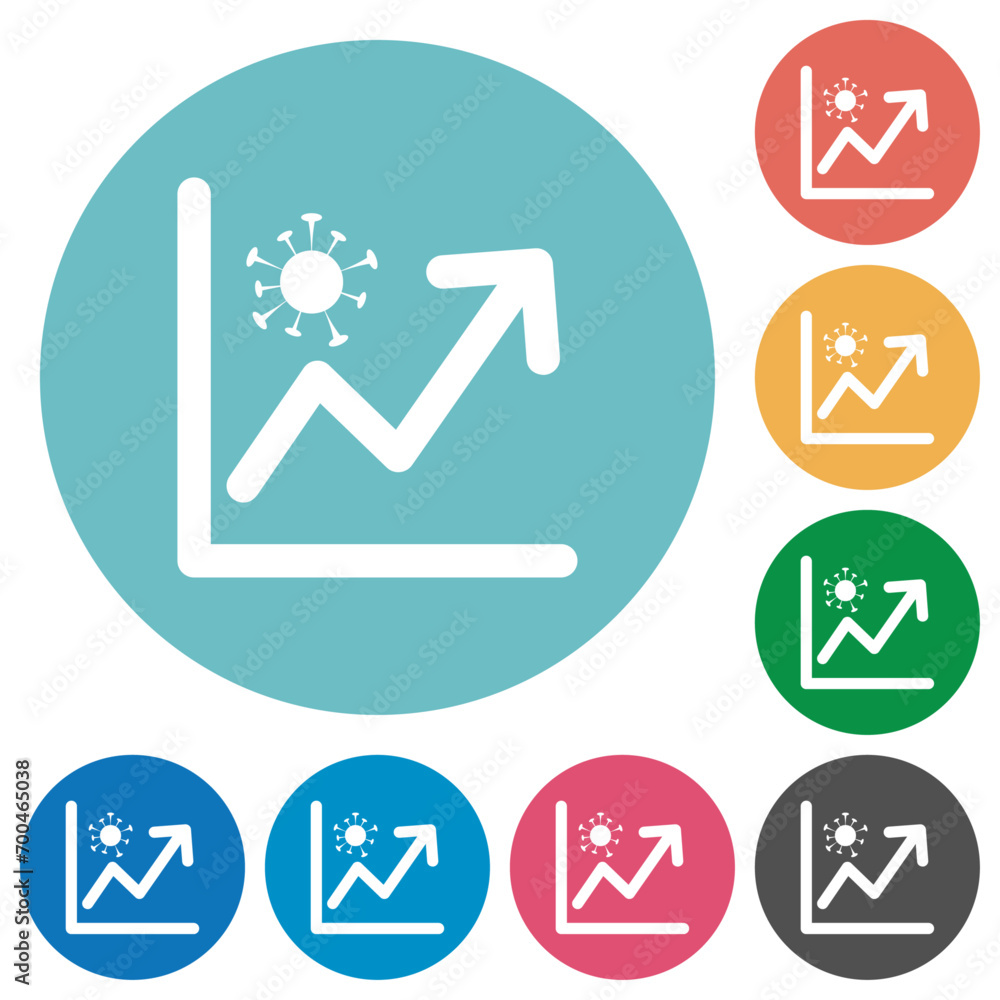 Rising covid graph flat round icons Rising covid graph flat round icons