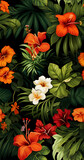 seamless pattern, botanical drawing, gorgeous tropical flowers, floral adornment.