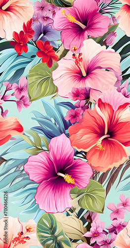 seamless pattern  botanical drawing  gorgeous tropical flowers  floral adornment.