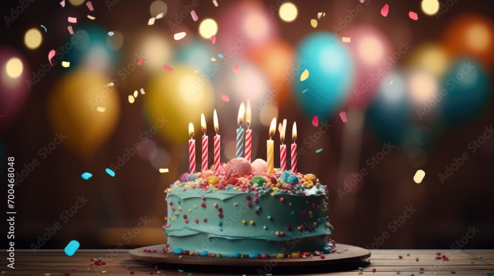 Happy birthday banner with cake, copy space for text Happy birthday banner with cake, copy space for text