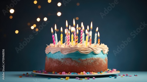 Happy birthday banner with cake  copy space for text