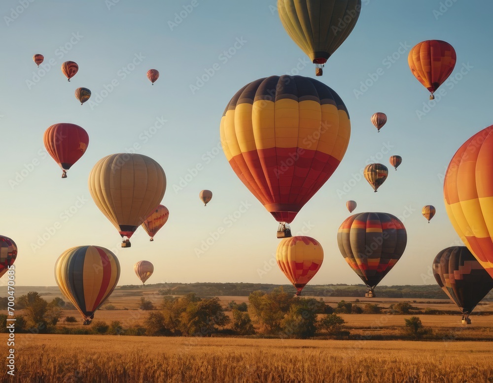 Naklejka premium Many Hot air ballons in the sky, minimalist background