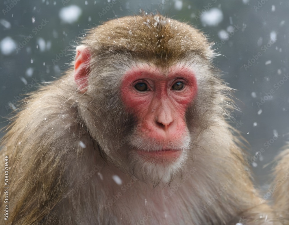 Japanese macaque snow monkeys (Macaca fuscata) in the snow, fog, Japanese macaque snow monkeys (Macaca fuscata) in the snow, fog,