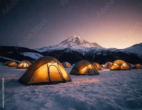 Tents In The Winter, Stars, Mountain, Travel, Illuminated tents