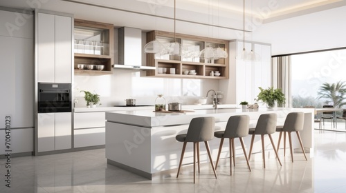 Modern white Kitchen In Luxury Home © Fly Frames