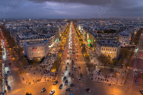 Champs-Élysées traffic at dusk from Arc de Triomphe