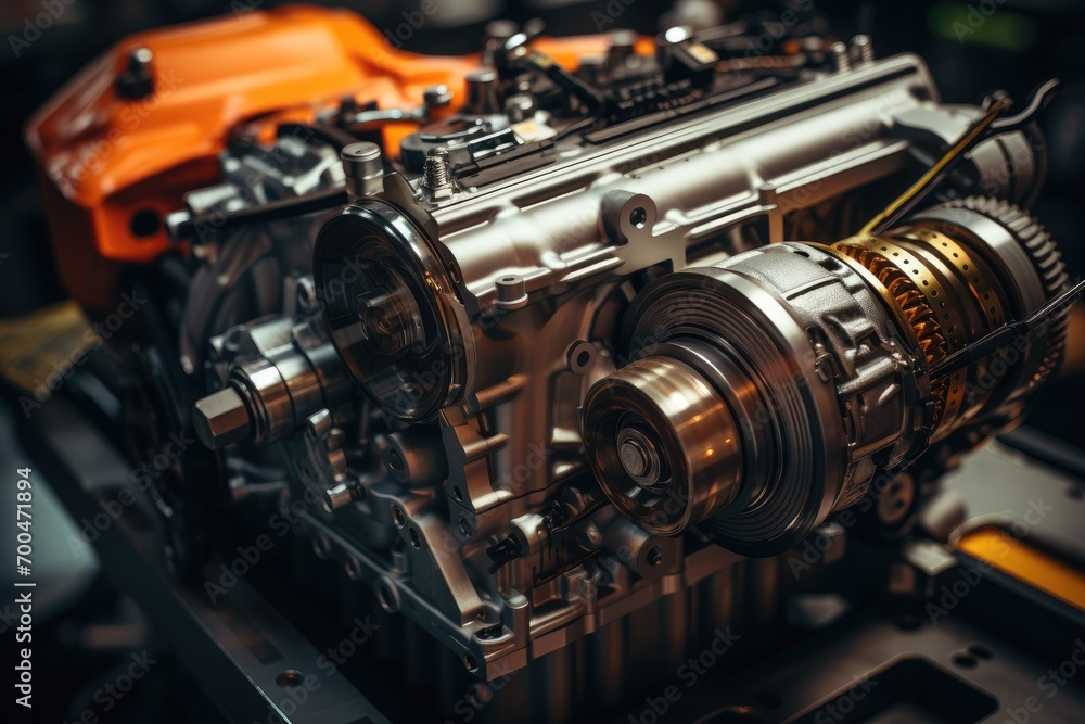 The mechanical arm is assembling the engine of the car and the operation is precise and efficient. Generative AI. The mechanical arm is assembling the engine of the car and the operation is precise and efficient. Generative AI.