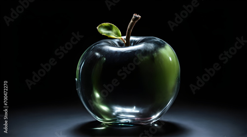 A transparent Apple in black Background with copy space for branding, product logo, cover page, banner, backdrop, magazine front page, or wallpaper. Think Differently