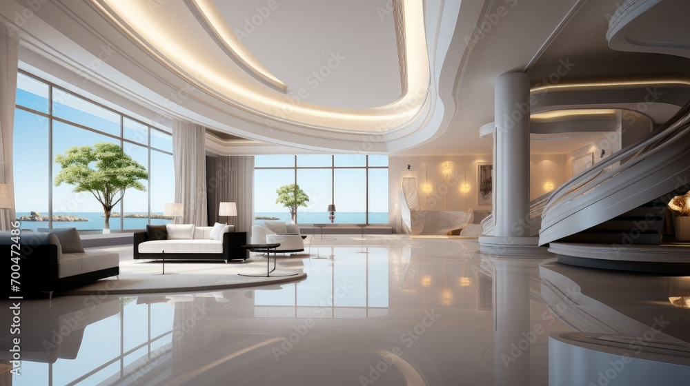 Fototapeta premium The luxury modern white lobby entrance area. Generative AI.