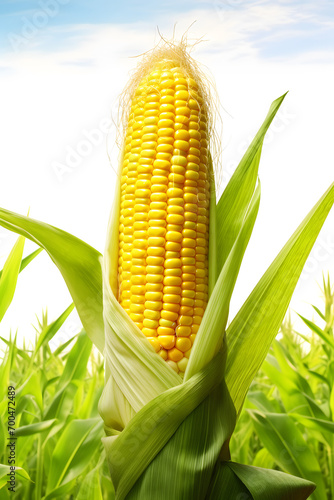 Fresh corn isolated on farm background. Clipping path.