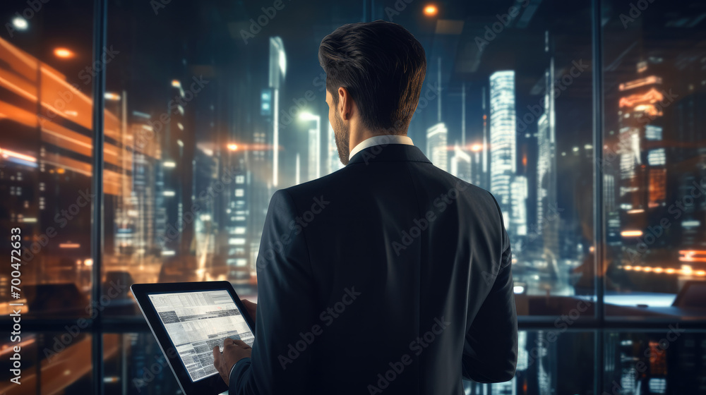 Businessman check electronic documents on digital documents and checklist approve, Online evaluation of business on virtual interface, Communication technology concept. Generative AI. Businessman check electronic documents on digital documents and checklist approve, Online evaluation of business on virtual interface, Communication technology concept. Generative AI.
