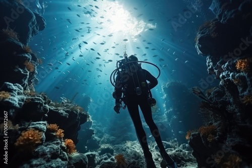 Scuba diving in ocean coral reef sea under water. AI Generated © dark_blade