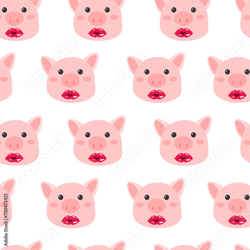 Pattern background cute animal with pig pink color vector illustration.