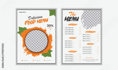 Beautiful food menu design template. Food menu and restaurant bifold brochure template design.