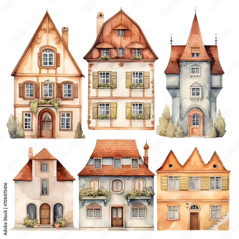 Watercolor European Clipart Collection on a transparent background 