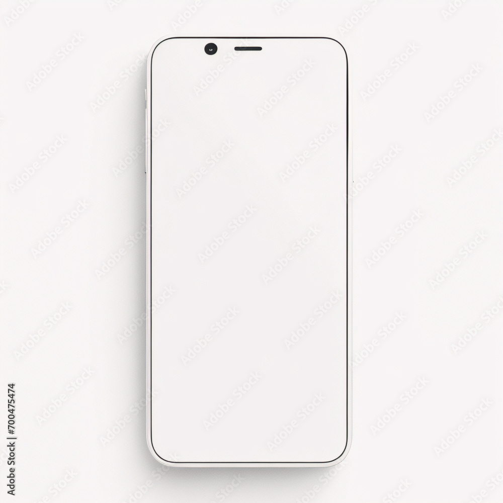 Smartphone-Modell mit leerem weißen Bildschirm, detailliertes Mobiltelefon-Modell, weißes Modell-Smartphone-Vorderansicht, Modell-3D-Mobiltelefon, ui, ux – Lagervektor