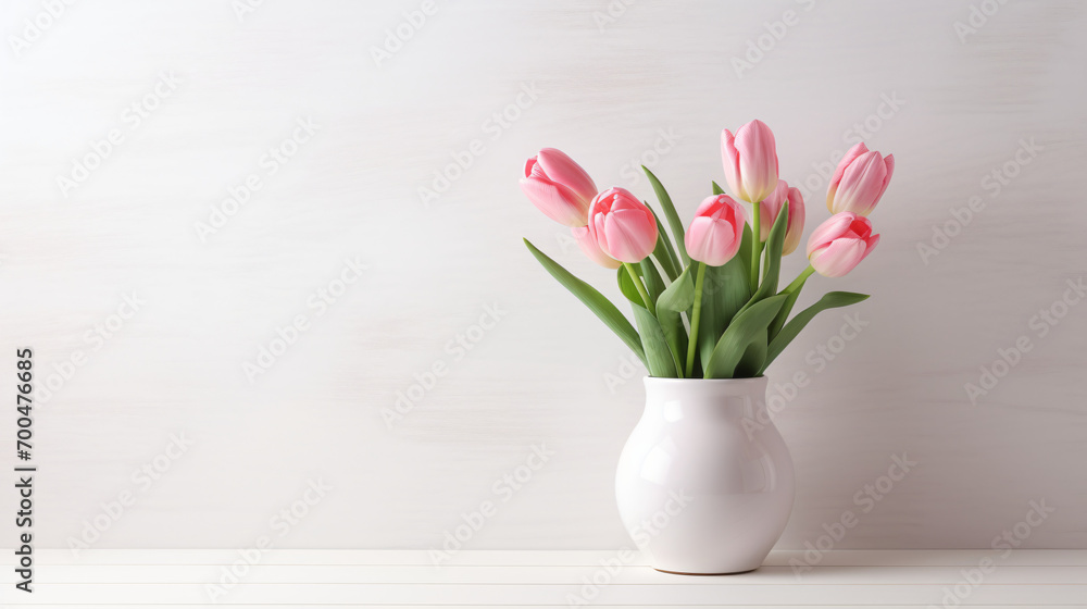 Vase with beautiful pink tulips