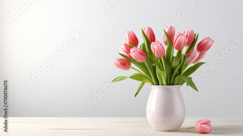 Vase with beautiful pink tulips