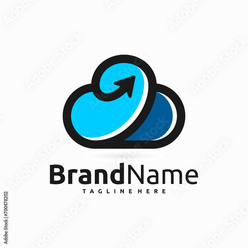 Cloud Line Logo with Arrow sign on white background