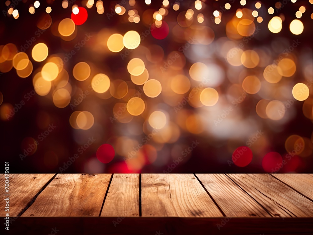 Mock up for space Empty dark wooden table in front of abstract blurred bokeh background for display selective focus