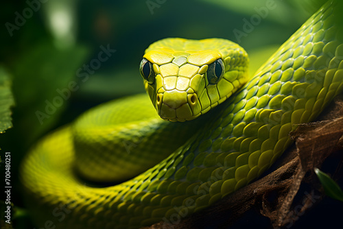 green snake on a tree branch photo