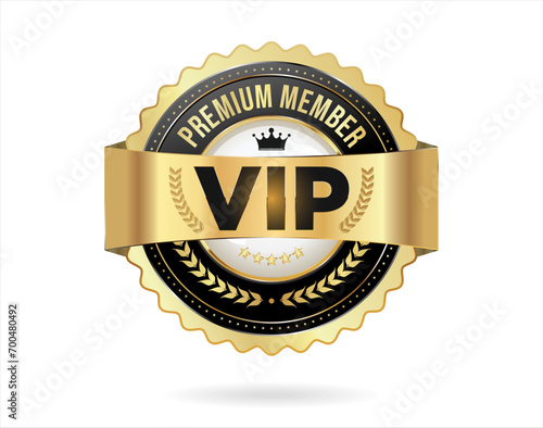 VIP premium membership golden badge on white background