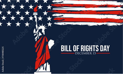Bill of Rights Day Vector Background, a commemoration of the ratification of the first 10 amendments to the US Constitution. December 15. banner, card, poster design