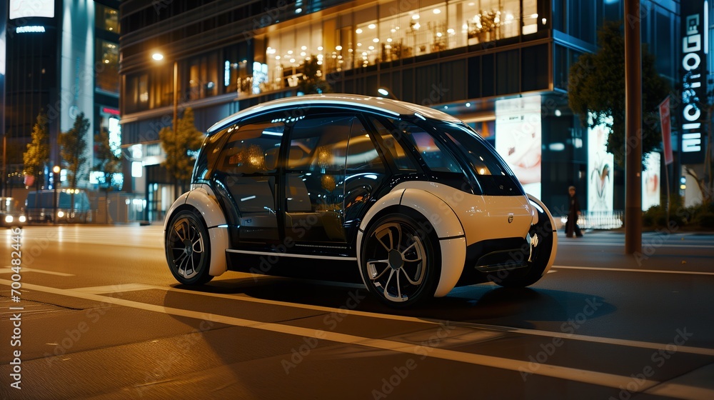 Futuristic Mini-Car, Eco-design, in City, Smart City, Sustainability, Autonomous, Electro, Hydrogen 