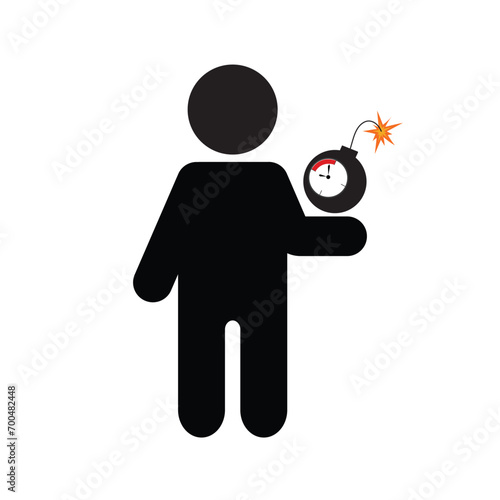 Vector illustration of a silhouette man with a time bomb on hand