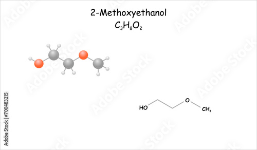 Stylized molecule model/structural formula of 2-Methoxyethanol.