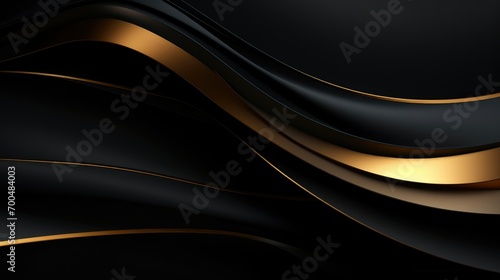 Elegant abstract background with golden flowing lines on a black setting, abstract black and gold wavy scene