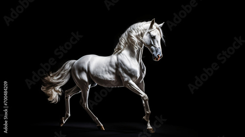 Standing and rearing silver white horse