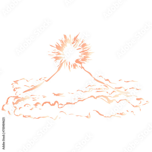 山と太陽の墨絵風イラスト　ベクター
