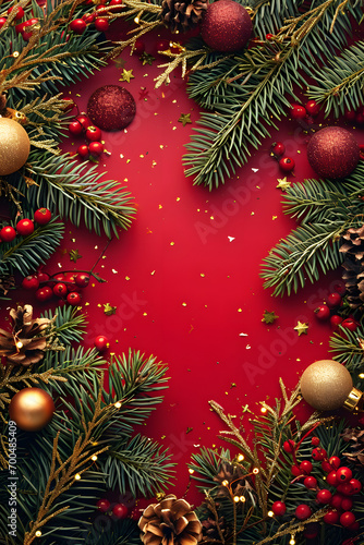 Christmas background with xmas tree background. Merry christmas card. Winter holiday theme. Happy New Year. Space for text