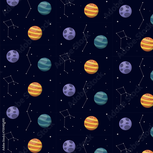 Vector drawing of planets and constellations in cartoon style  for fabric  wallpaper  wrapping paper