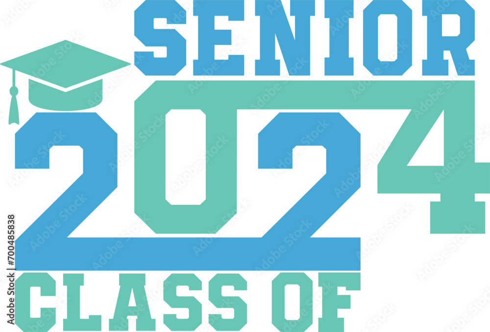 Lettering Senior Class of 2024 for greeting, invitation card. Text for graduation design, congratulation event, T-shirt, party, high school or college graduate. Illustration Lettering Senior Class of 2024 for greeting, invitation card. Text for graduation design, congratulation event, T-shirt, party, high school or college graduate. Illustration