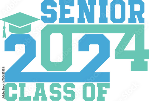Lettering Senior Class of 2024 for greeting, invitation card. Text for graduation design, congratulation event, T-shirt, party, high school or college graduate. Illustration 