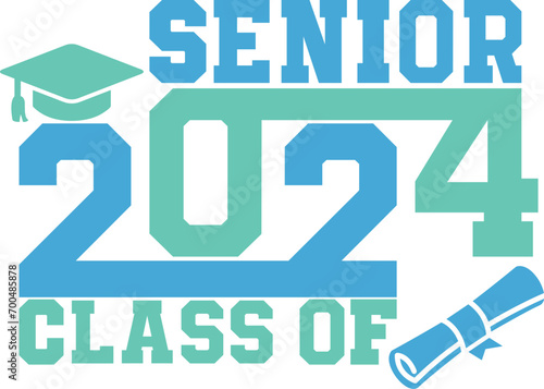 Lettering Senior Class of 2024 for greeting, invitation card. Text for graduation design, congratulation event, T-shirt, party, high school or college graduate. Illustration 