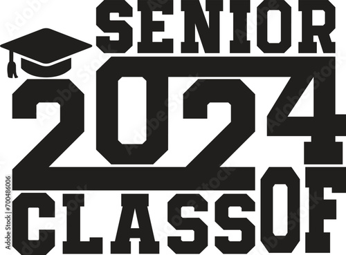 Lettering Senior Class of 2024 for greeting, invitation card. Text for graduation design, congratulation event, T-shirt, party, high school or college graduate. Illustration 