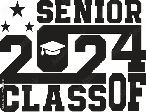 Lettering Senior Class of 2024 for greeting, invitation card. Text for graduation design, congratulation event, T-shirt, party, high school or college graduate. Illustration 