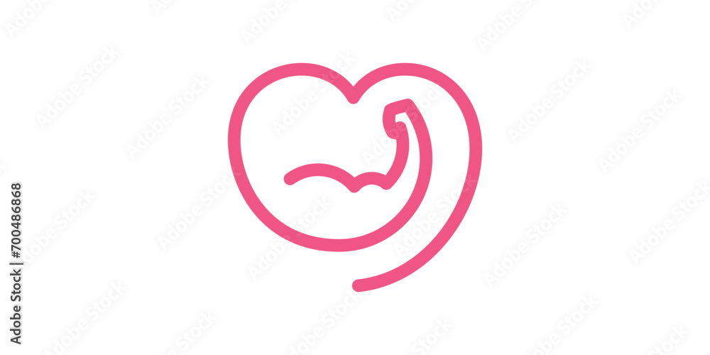 logo design combination of love shape with muscle, minimalist line, icon, vector, symbol. logo design combination of love shape with muscle, minimalist line, icon, vector, symbol.