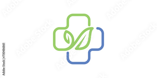 logo design combination of plus sign with body or leaf, minimalist line, icon, vector, symbol.