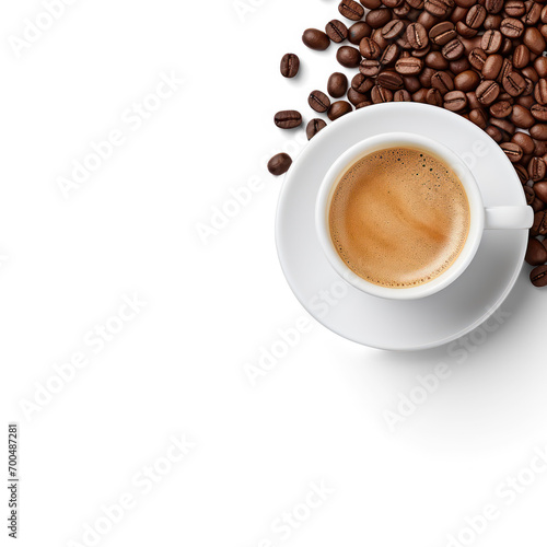 cup of coffee with beans on isolate transparency background  PNG