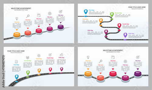 Set of Road Timeline Infographic with Editable Text from 1 up to 6 for Business Plans, Business Reports, and Website Design.